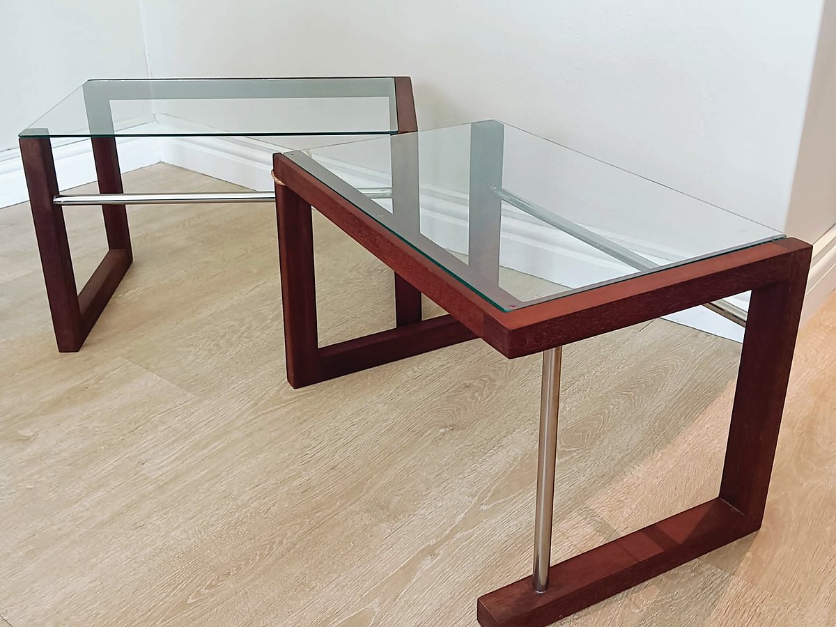 Two Rhodesian Teak side tables, 55x35x34cm